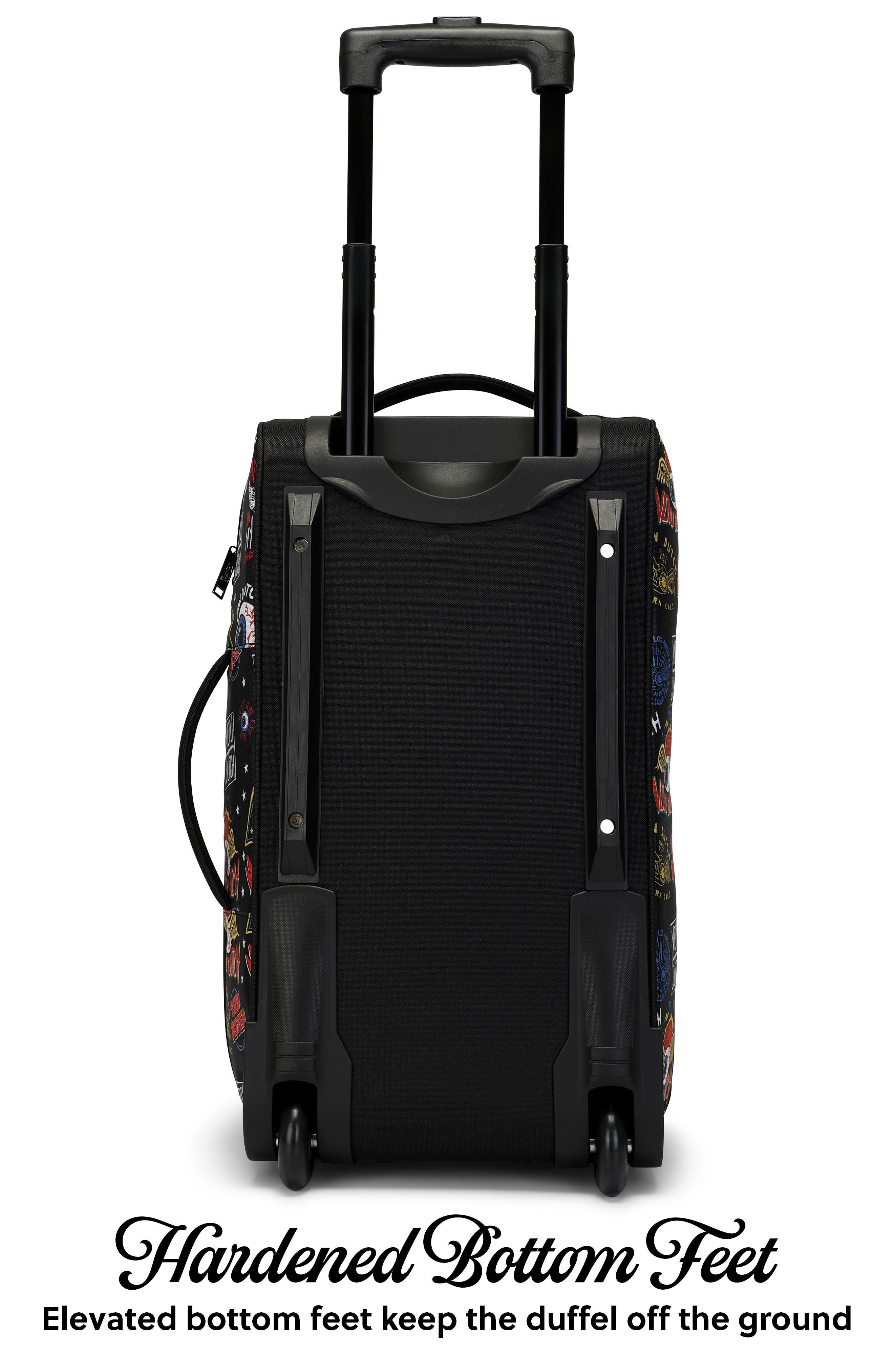 Von Dutch Jax Black Rolling Travel Duffel Bag  with Inline Skate Wheels, Alternate, color, Jax Black