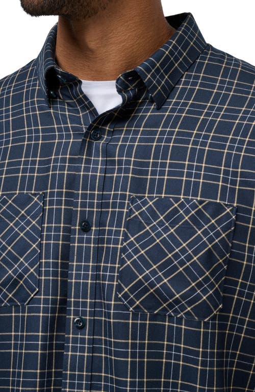 Travismathew Cloud Plaid Flannel Button-up Shirt In Total Eclipse/apricot