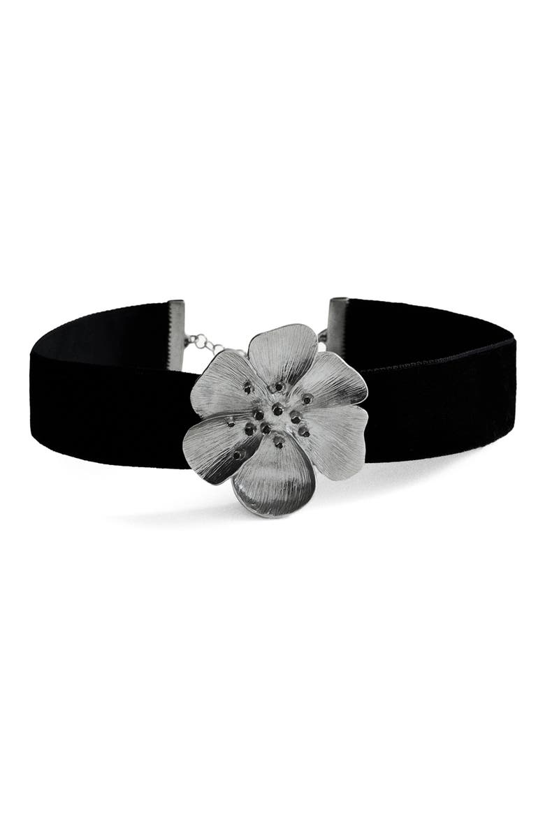 Crystal Flower Choker Necklace, Main, color, SILVER