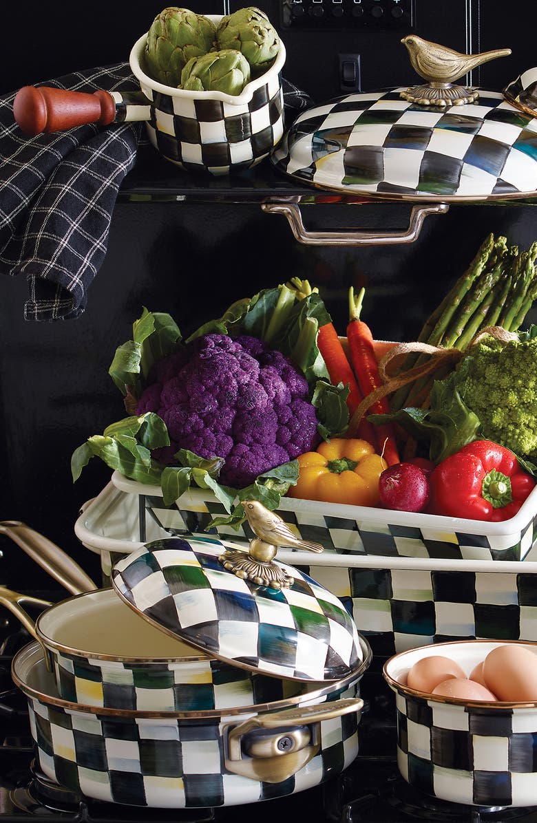 MACKENZIE CHILDS Sterling Check Enameled Steel Roasting Pan & Rack, Alternate, color, Black/ White