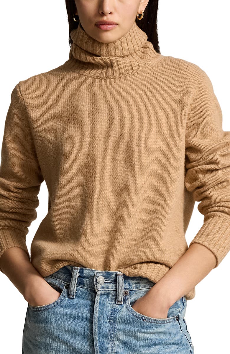 Polo Ralph Lauren Wool Turtleneck Sweater, Main, color, Collection Camel Melange