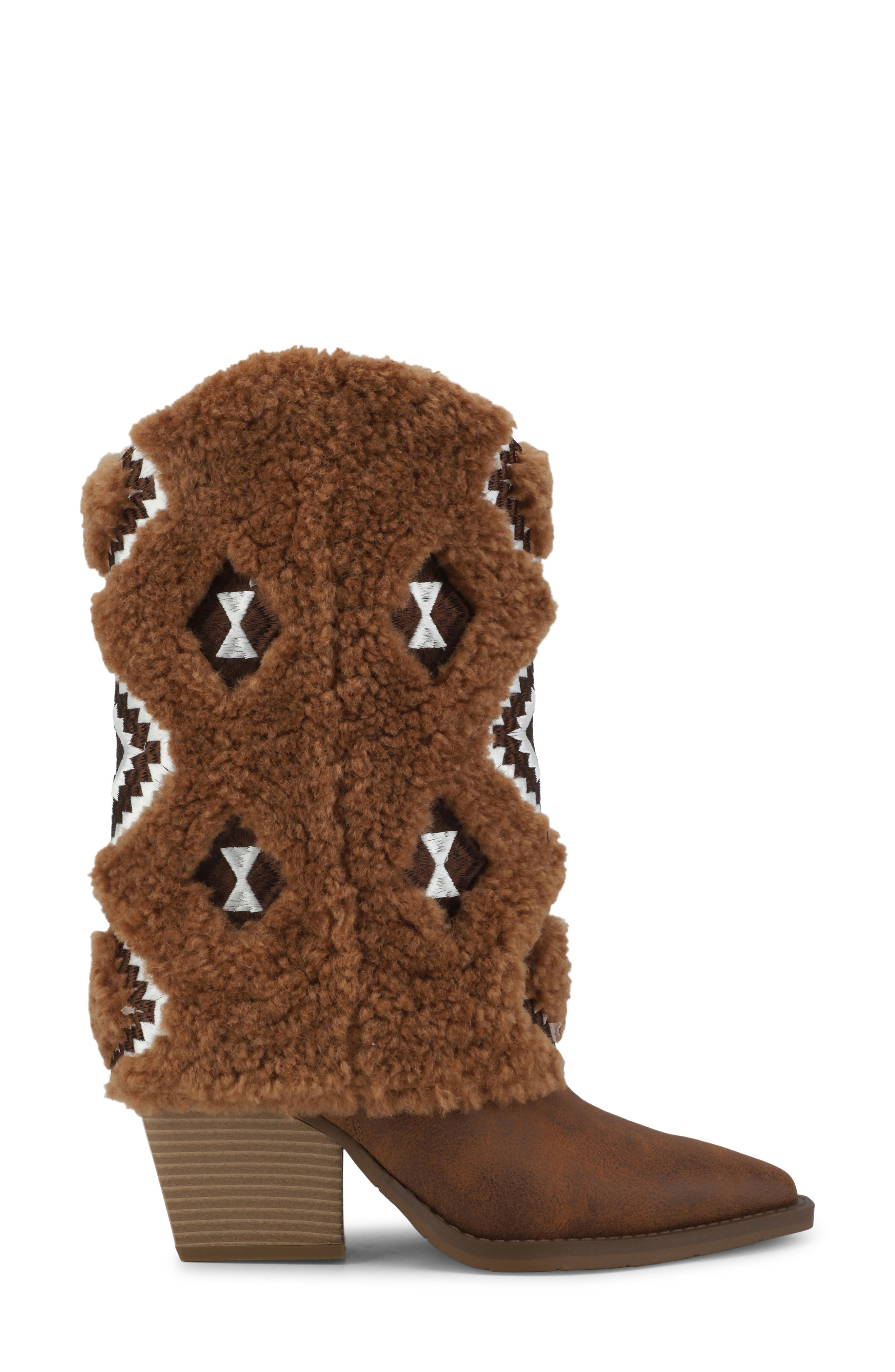 Big Bear Faux Fur Western Boot, Alternate, color, COGNAC