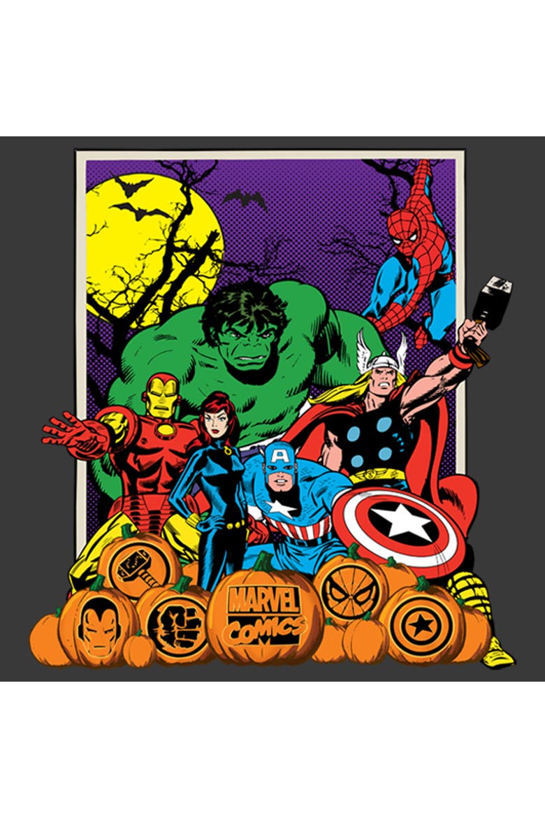 Boy's Marvel Halloween Avengers Scene  Graphic T-Shirt, Alternate, color, Charcoal Heather