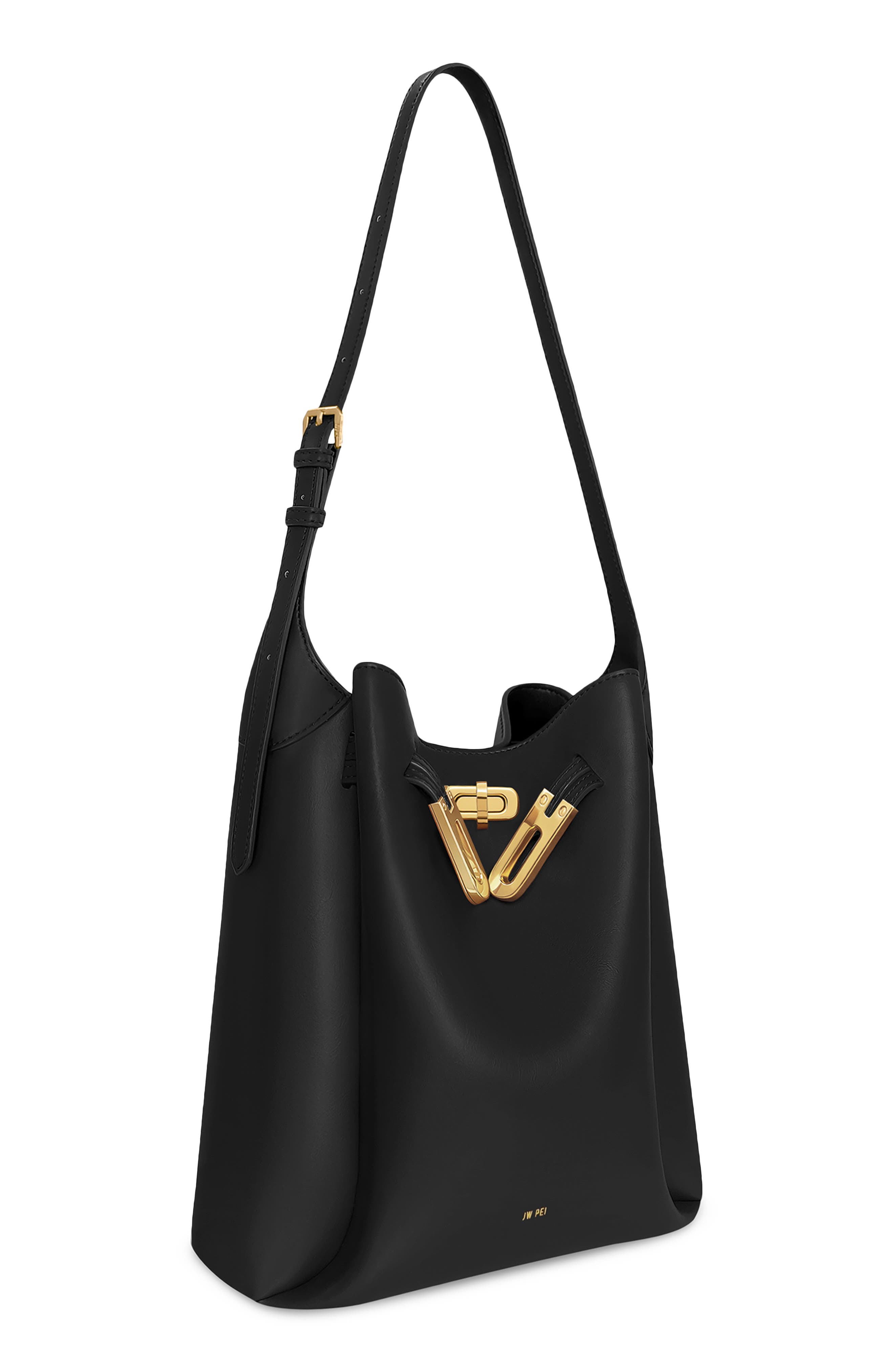 JW PEI Charlene Double Buckle Shoulder Bag, Alternate, color, Black