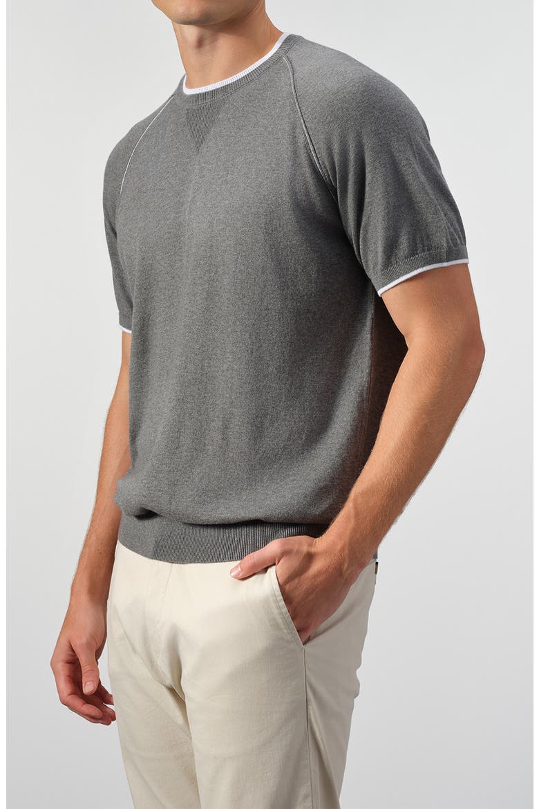 Contrast Stitch Short Sleeve Sweater, Alternate, color, PLATINUM