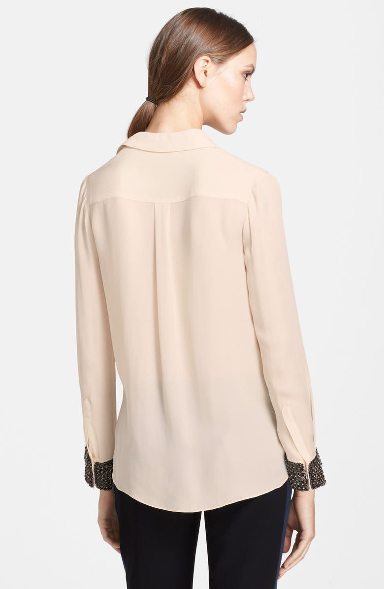 Haute Hippie Embellished Cuff Silk Blouse, Alternate, color, 