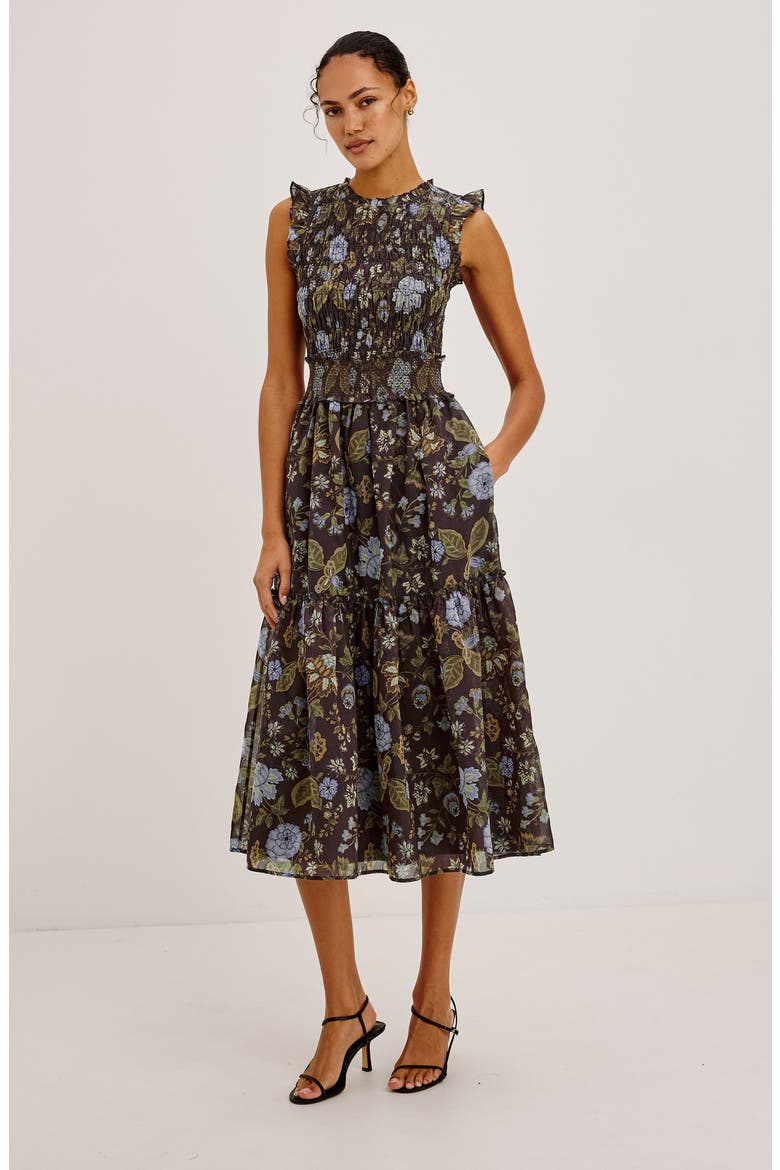Vivier Floral Smocked Sleeveless Dress, Alternate, color, WILLOW
