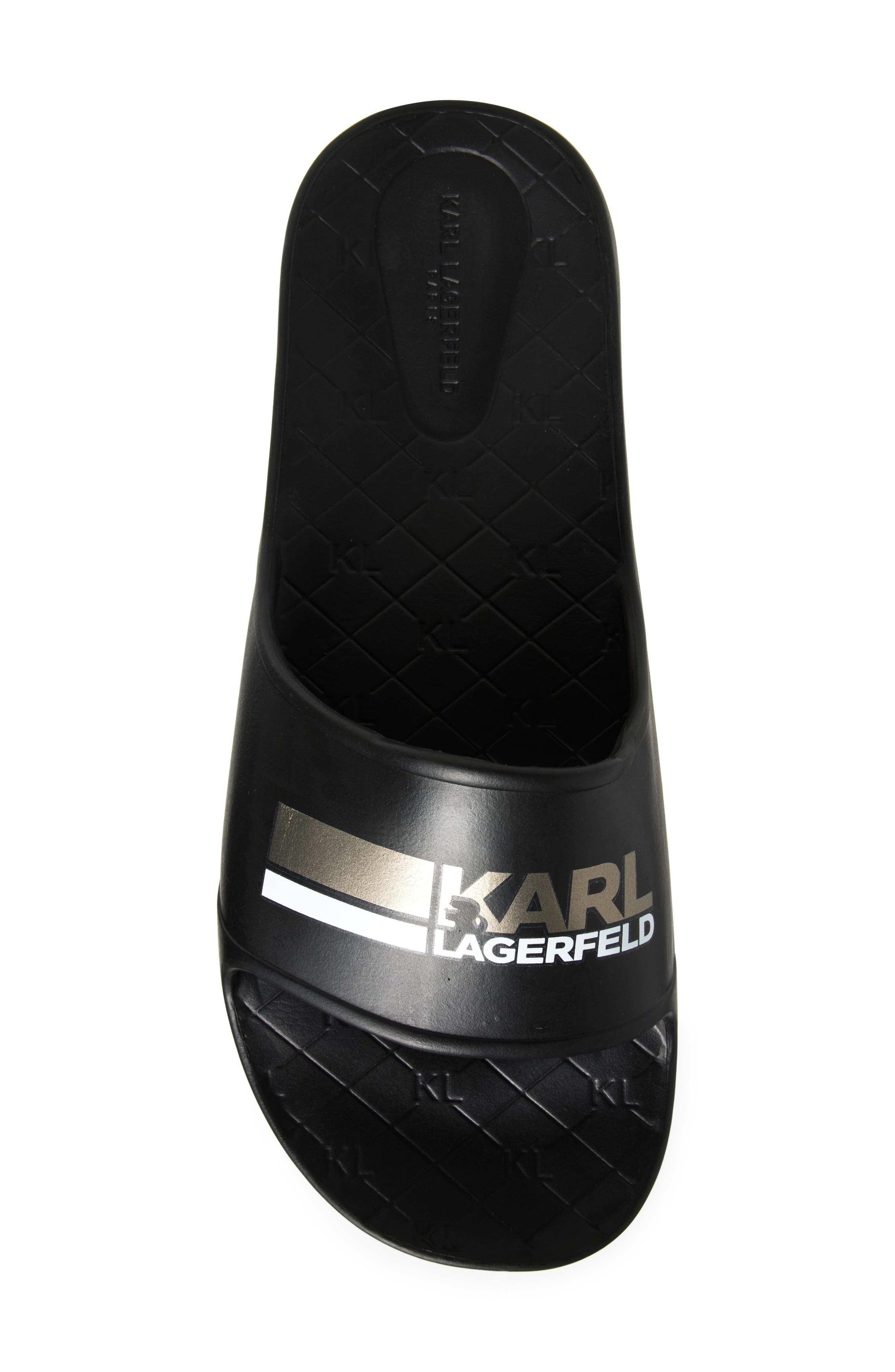 KARL LAGERFELD PARIS Stripe Logo Pool Slide, Alternate, color, 