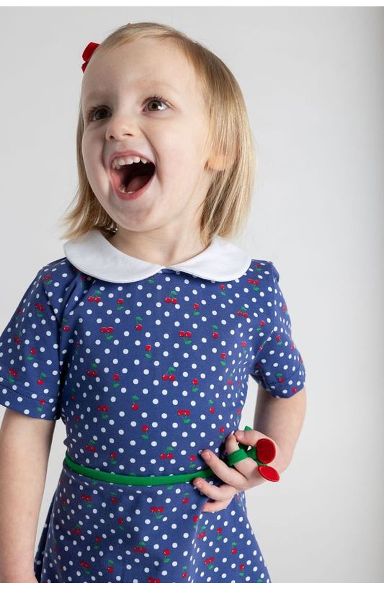 Florence Eiseman Polka Dot Cherry Printed Knit Dress, Alternate, color, Blue Cherry Print