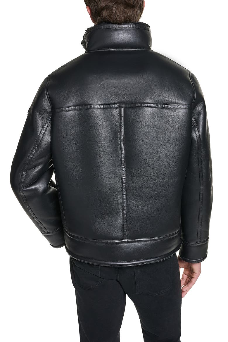 Faux Shearling Lined Faux Leather Jacket, Alternate, color, BLACK