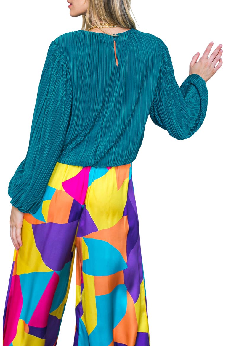 Pleated Textured Long Sleeve Top, Alternate, color, TEAL