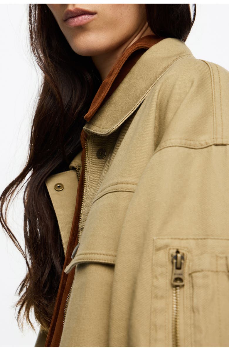 Bimba y Lola Cotton Drawstring Waist Jacket, Alternate, color, Khaki