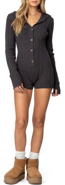 EDIKTED Hooded Cable Knit Romper