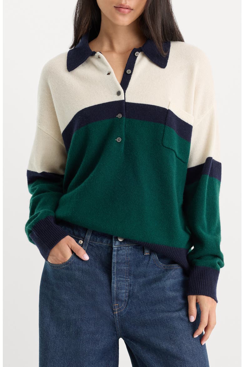 The Oversized Rugby Sweater, Main, color, FOREST BLOCKED STRIPE