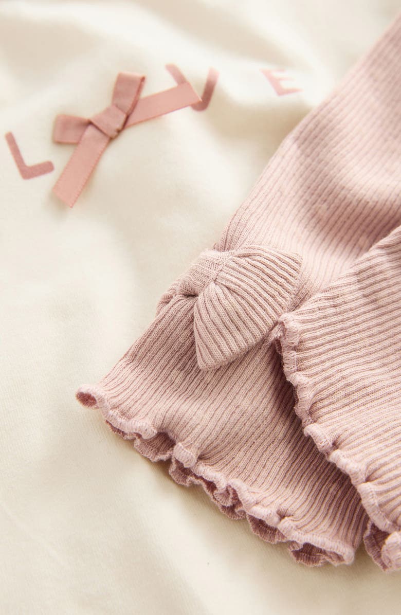 NEXT Ruffle Top, Faux Fur Vest & Bow Leggings Set, Alternate, color, Pink