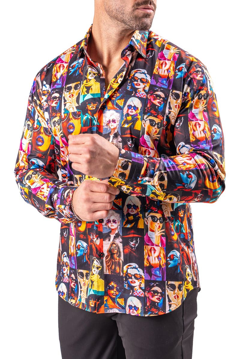 Maceoo Fibonacci Resistance Contemporary Fit Button-Up Shirt, Alternate, color, Black