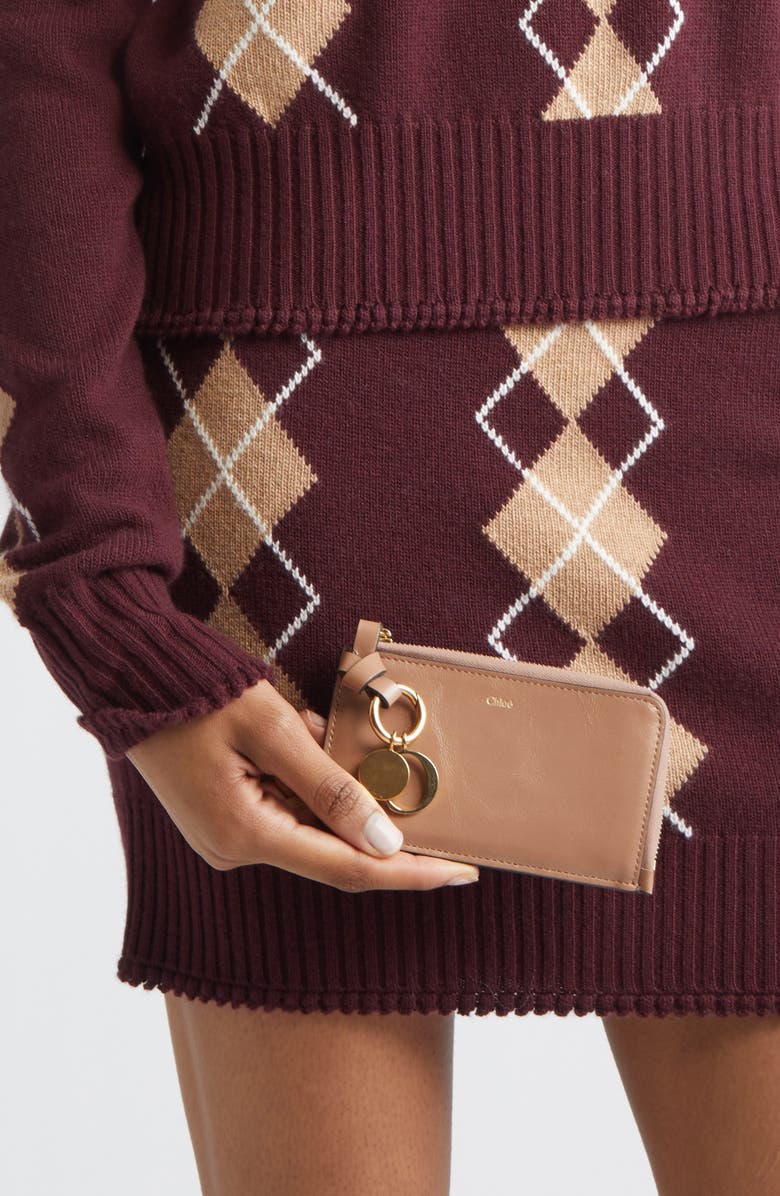 Chloé Small Alphabet Zip Leather Card Holder, Alternate, color, Woodrose