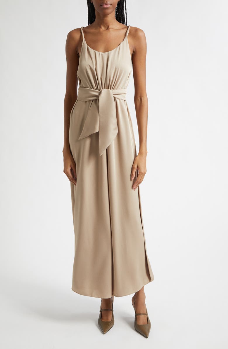 Emporio Armani Dune Crepe Midi Dress, Main, color, Tan