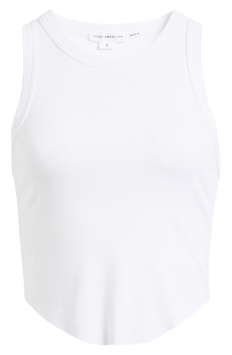 Good American Lightweight Crop Stretch Cotton Rib Racer Tank, Alternate, color, White