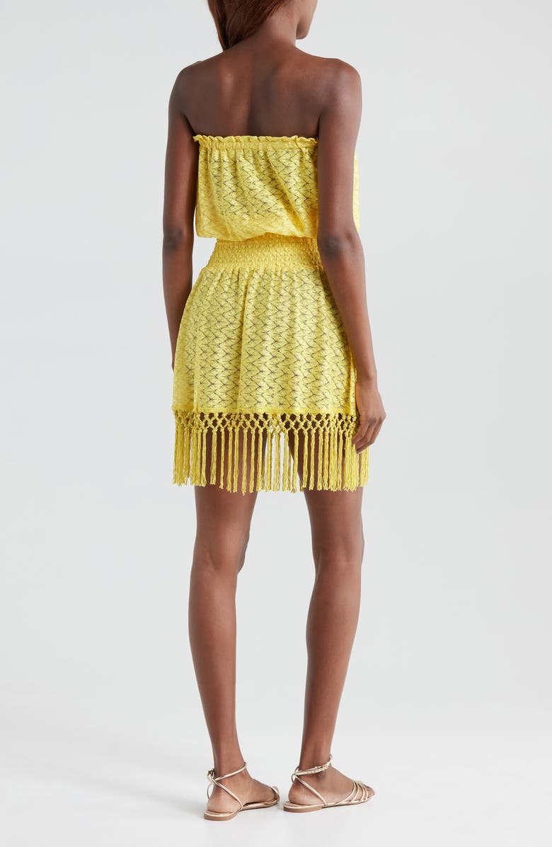 Ramy Brook Lauryn Strapless Fringe Hem Minidress, Alternate, color, Lemon Drop Zig Zag