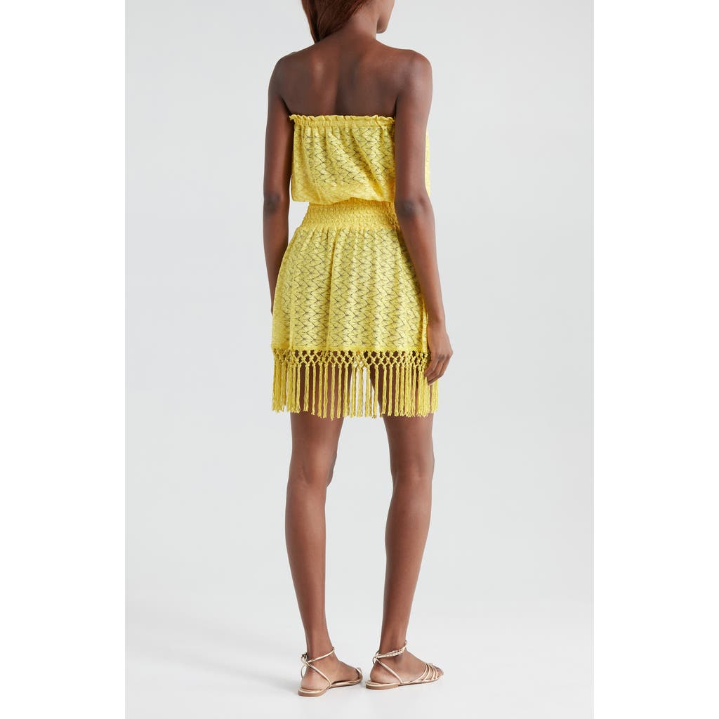 Ramy Brook Lauryn Strapless Fringe Hem Minidress In Lemon Drop Zig Zag