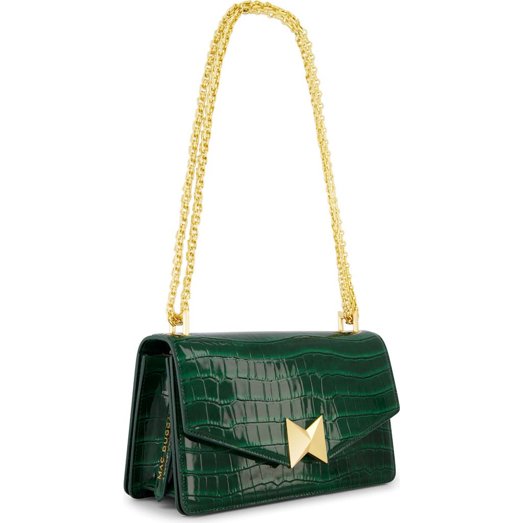 Mac Duggal Gold Plated Hardware Crocodile Leather Shoulder Bag In Deep Green