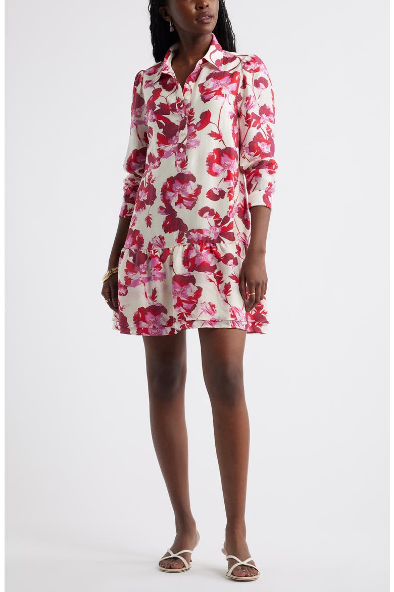 Floral Print Shirtdress, Main, color, IVORY- RED BLOOMING COSMOS