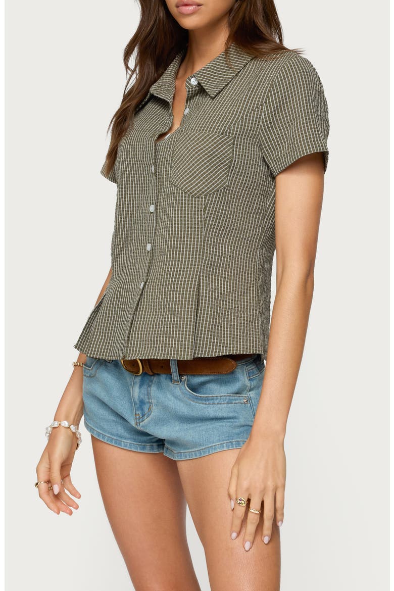 Alisa Plaid Crop Cotton Blend Button-Up Shirt, Alternate, color, OLIVE