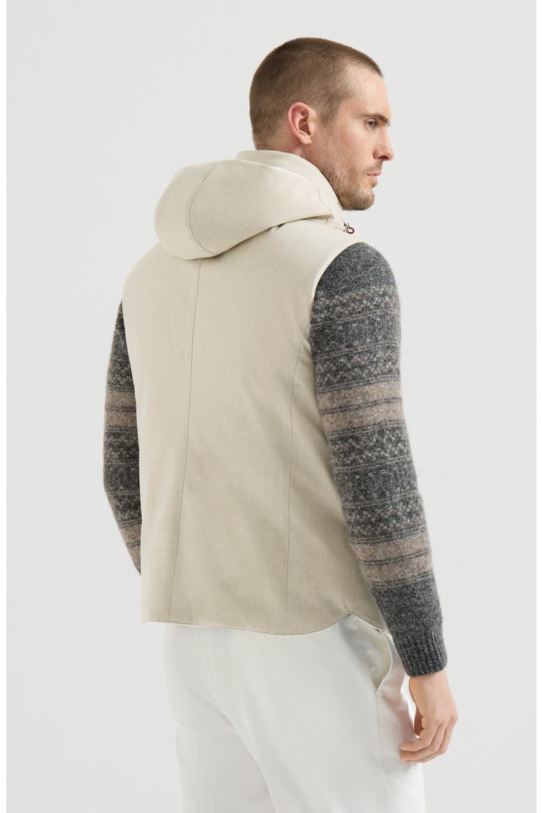 Bonded wool flannel down vest with detachable hood, Alternate, color, Sand