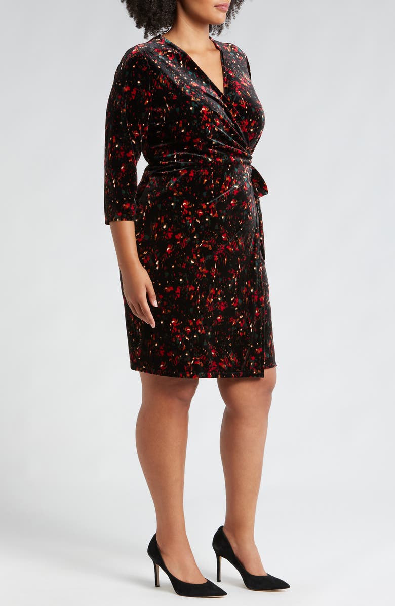 Anne Klein Floral Stretch Velvet Faux Wrap Dress, Alternate, color, 