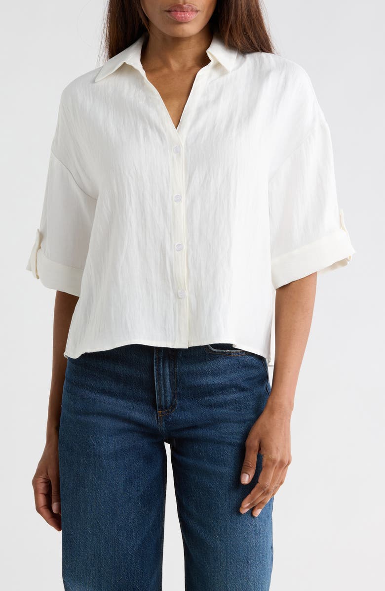 JASON WU Three-Quarter Sleeve Tab Button-Up Shirt, Main, color, 