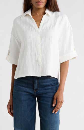 JASON WU Three-Quarter Sleeve Tab Button-Up Shirt