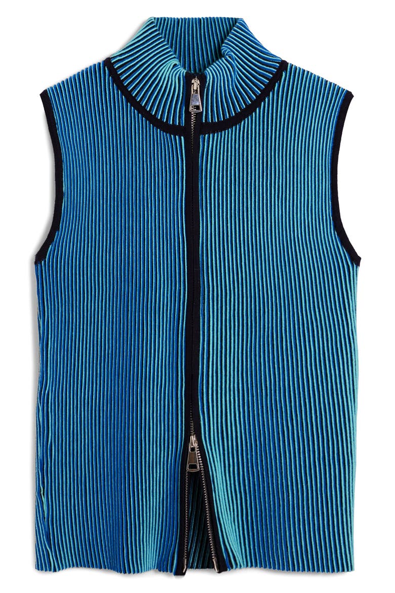 Sleeveless Front Zip Rib Top, Alternate, color, BLUE