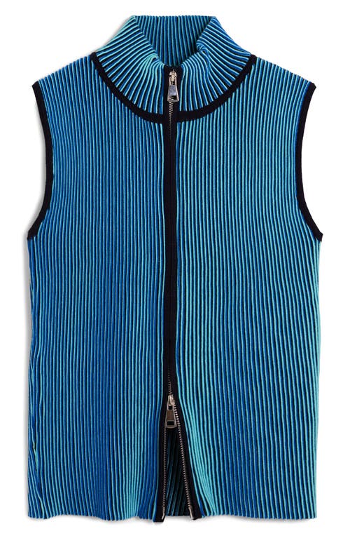 Desigual Sleeveless Front Zip Rib Top In Blue