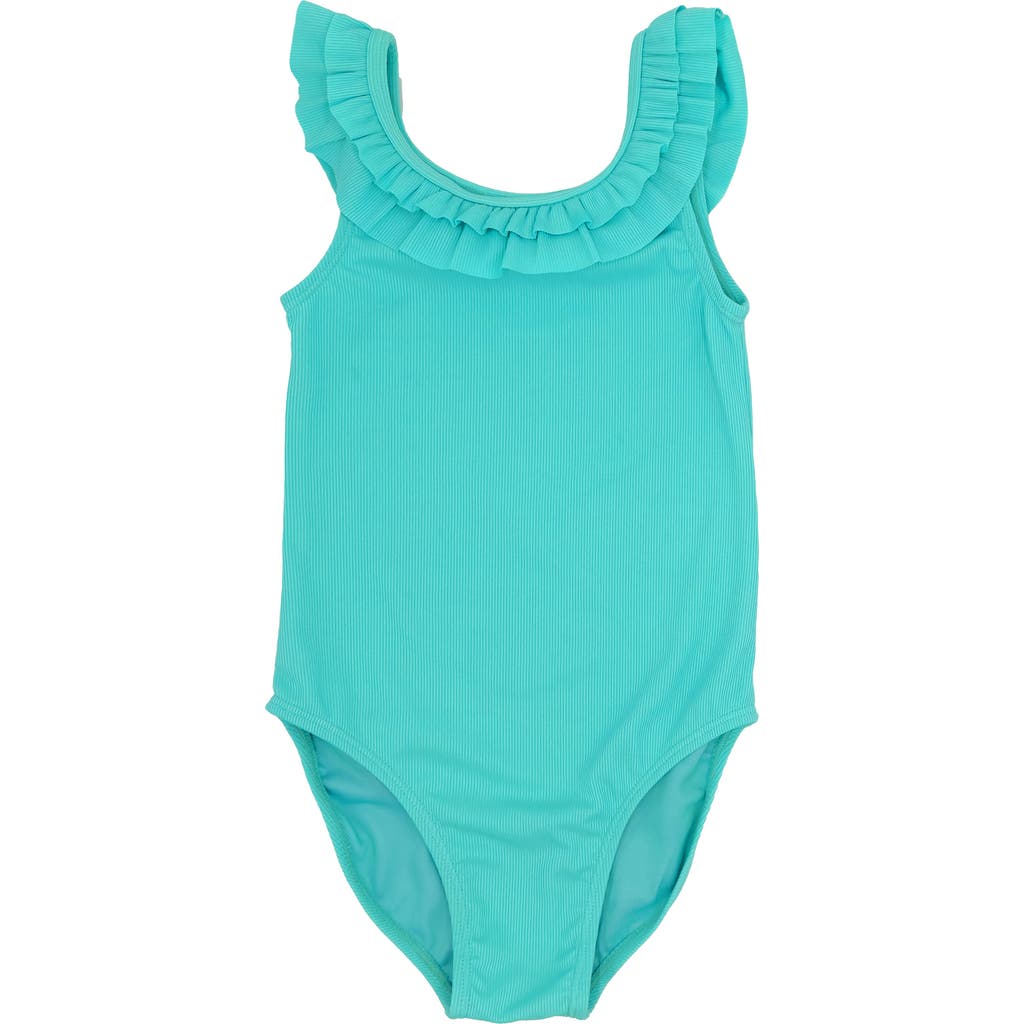 Feather 4 Arrow Kids' Vacay Rib Ruffle One-piece Swimsuit In Pool Blue