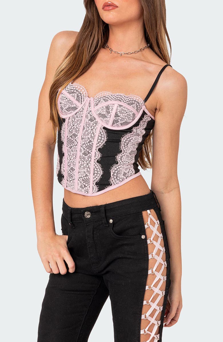 EDIKTED Enchant Lace Corset Crop Top, Alternate, color,