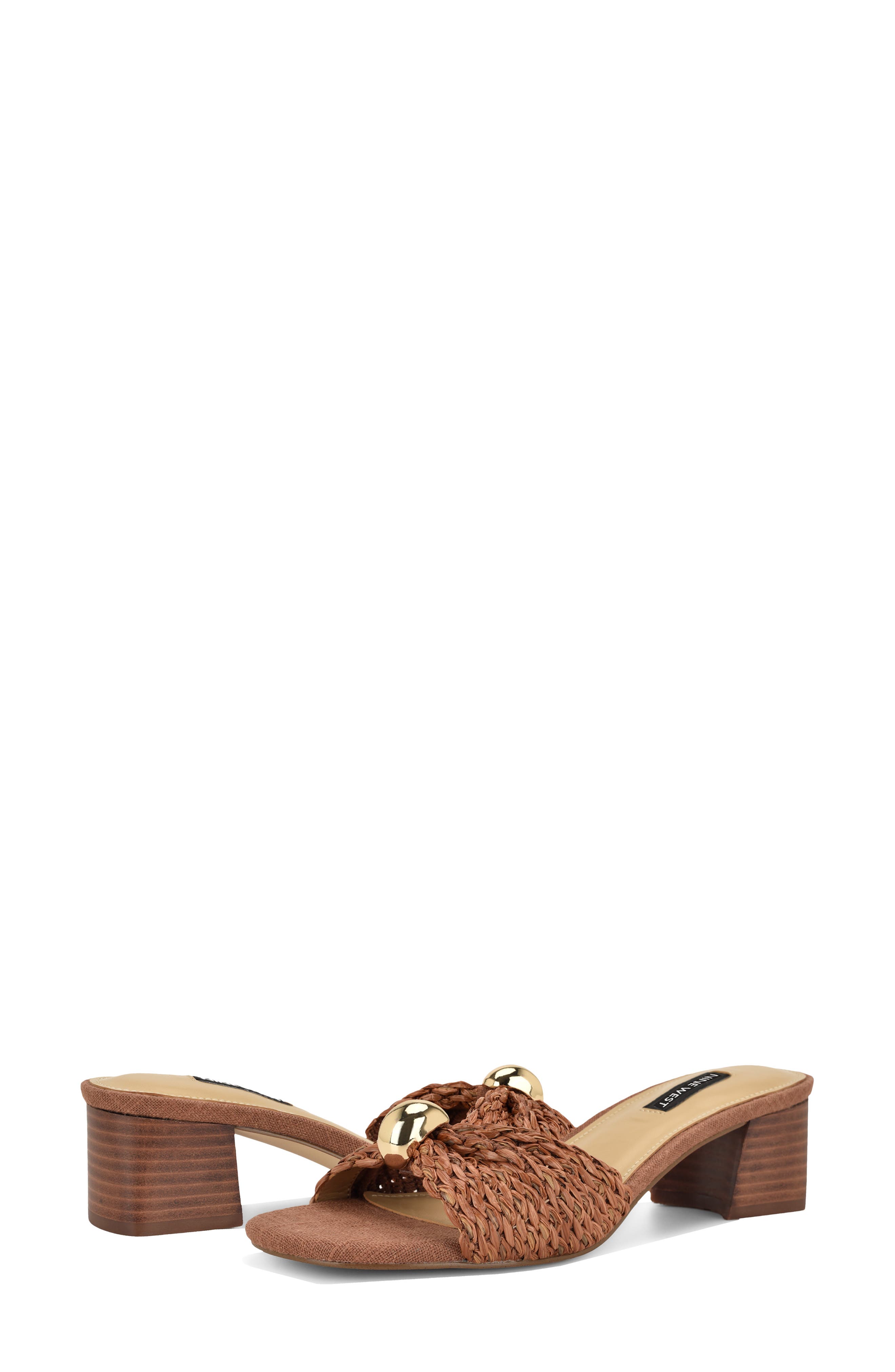Nine West Gerry Block Heel Sandal, Alternate, color, Medium Brown