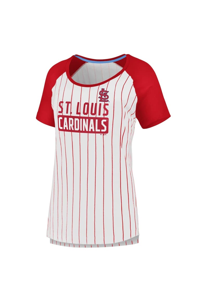 Women's Fanatics White St. Louis Cardinals Cooperstown Collection Iconic Pinstripe Raglan Scoop Neck T-Shirt, Alternate, color, White