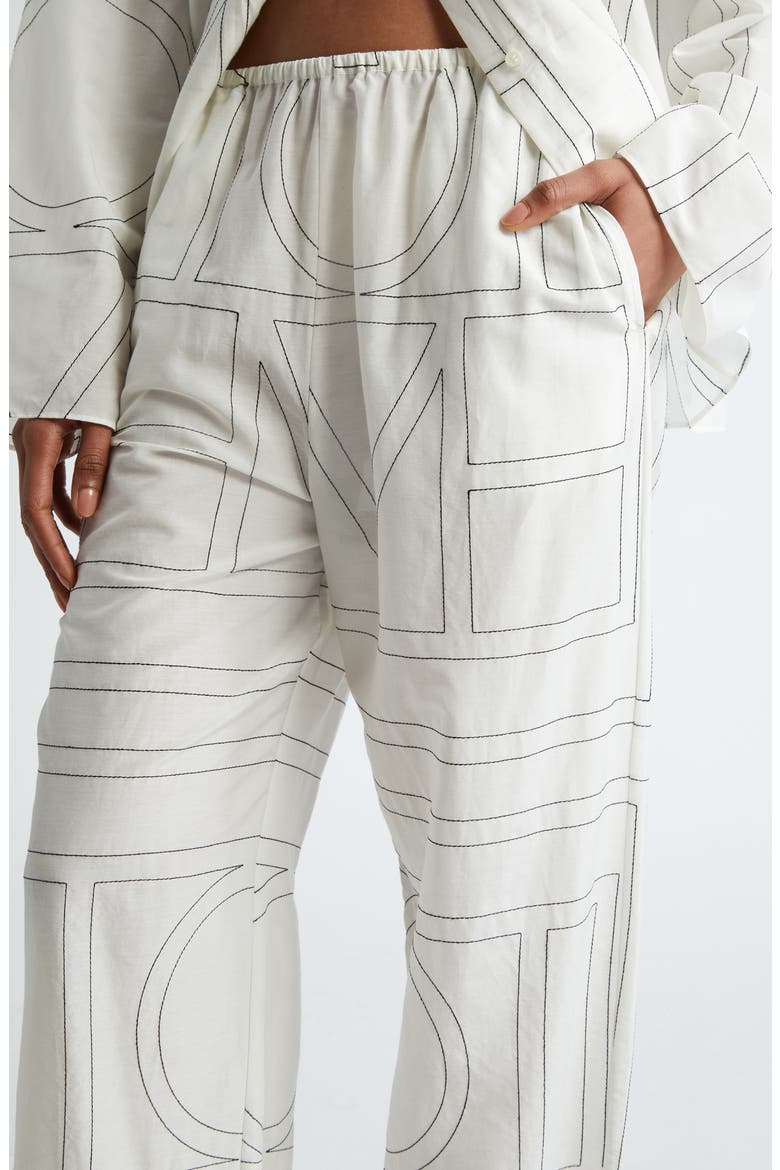 Monogram Embroidered Pull-On Pants, Alternate, color, WHITE/ BLACK