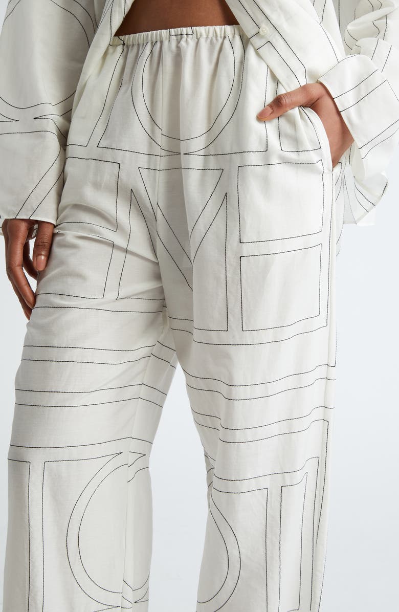 TOTEME Monogram Embroidered Pull-On Pants, Alternate, color,