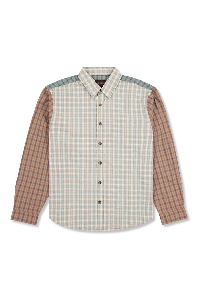 Dazed Mismatched Plaid Button-Up Shirt, Alternate, color, MULTI