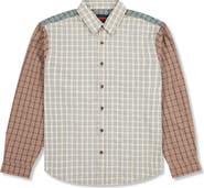 PLEASURES Dazed Mismatched Plaid Button-Up Shirt