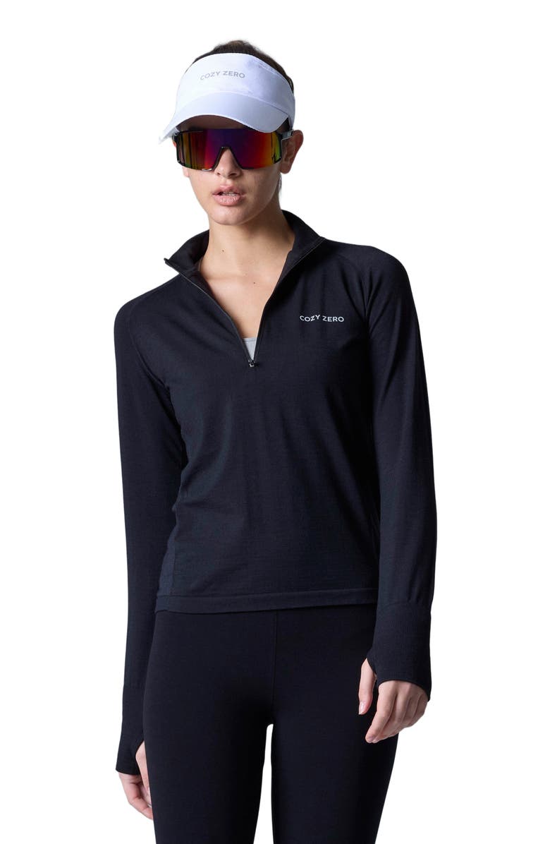 COZY ZERO Tech Merino Classic Fit Half Zip Long Sleeve Top, Alternate, color, Black