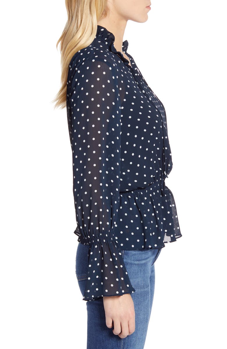 Tommy Hilfiger Polka Dot Long Sleeve Peplum Top, Alternate, color,