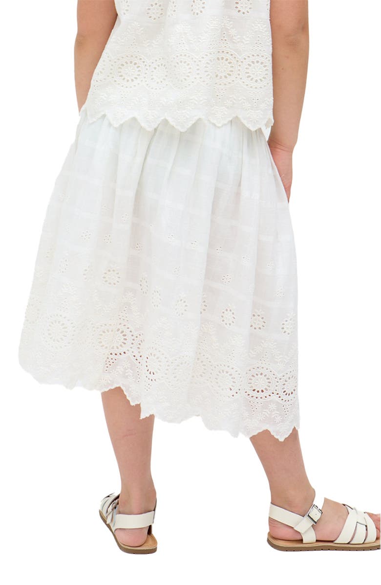 Raffya Kids Rufa Smocked Waist Windowpane Check Skirt, Alternate, color, White