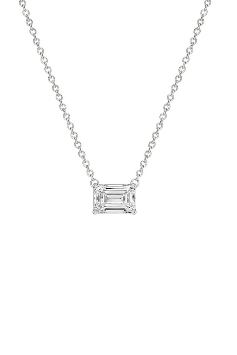 Valentina Moissanite 2 ct. Emerald Cut Pendant Necklace in Gold Vermeil, Main, color, Silver