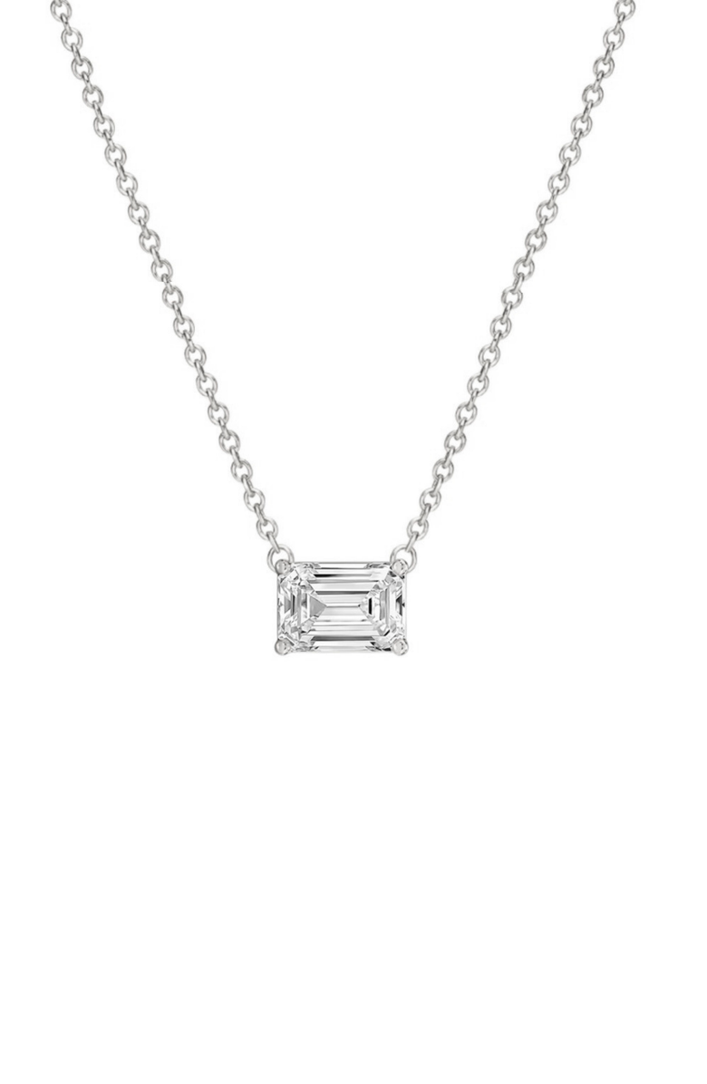 DLORIA Valentina Moissanite 2 ct. Emerald Cut Pendant Necklace in Gold Vermeil, Main, color, Silver