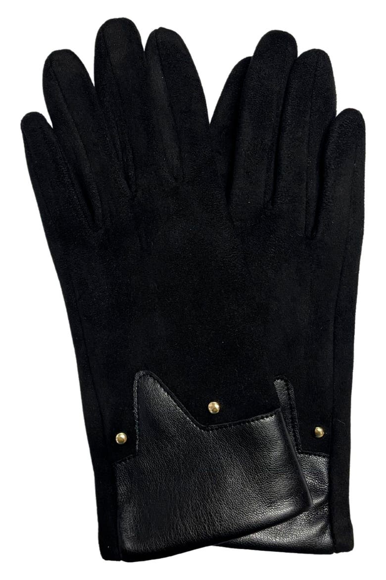 Studded Faux Suede Gloves, Main, color, BLACK