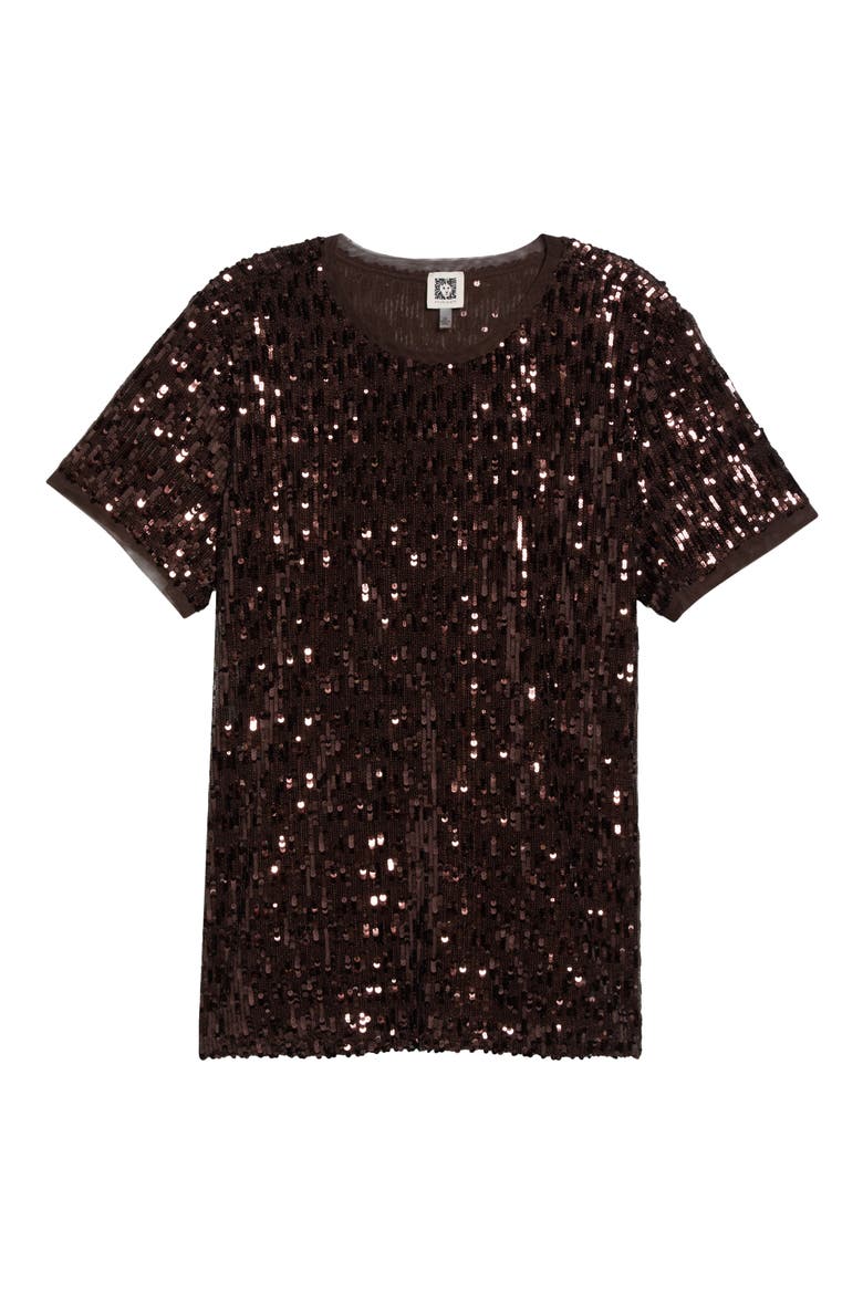 Sequin Short Sleeve Tee, Alternate, color, DEEP MAHOGANY
