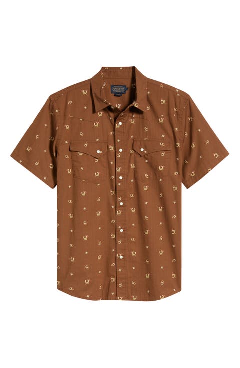Laramie Horseshoe Print Short Sleeve Snap-Up Western Shirt